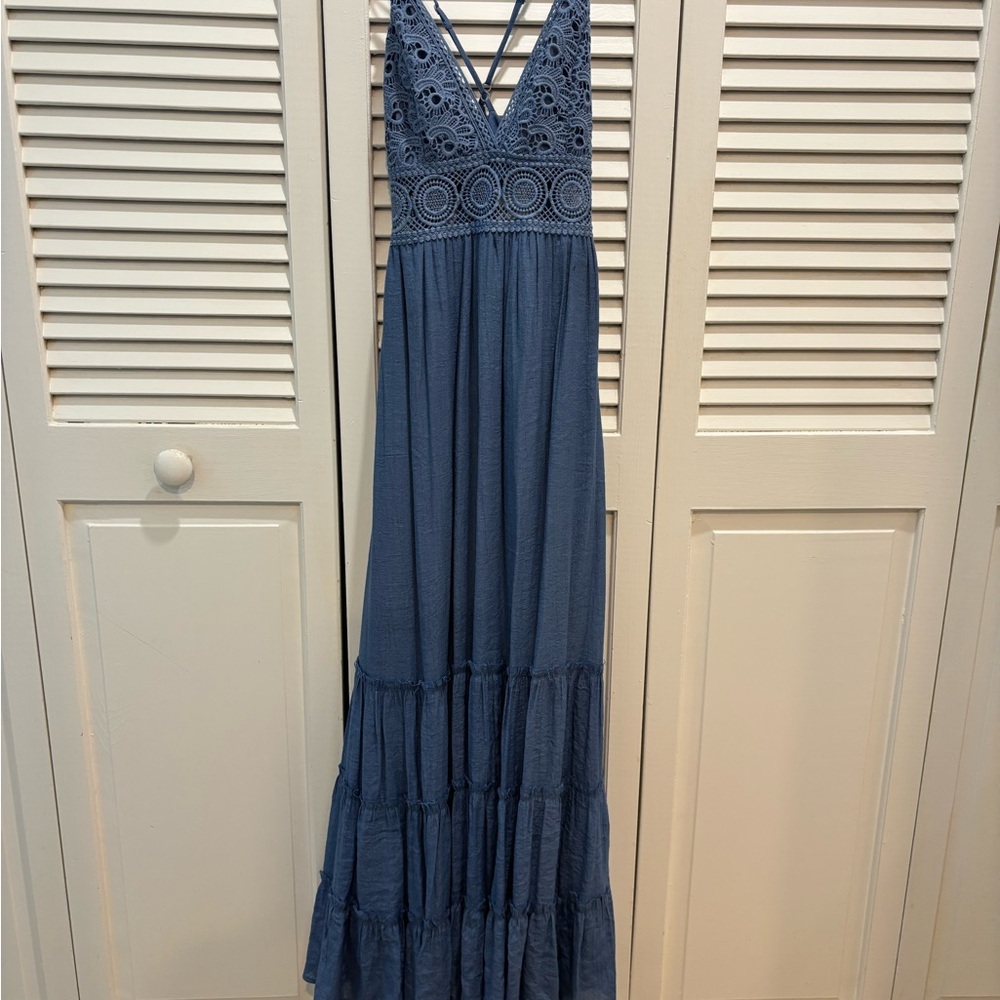 Blue Embroidered Top Maxi Dress